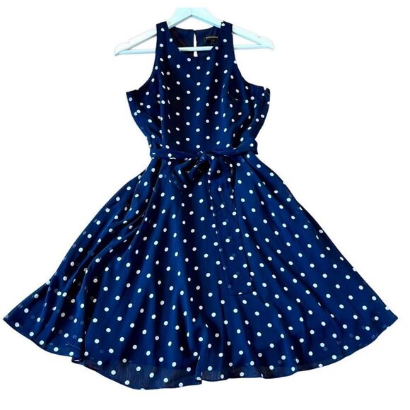 Banana republic sundress navy polka dot fit and flare chiffon dress 6petite - Picture 3 of 15